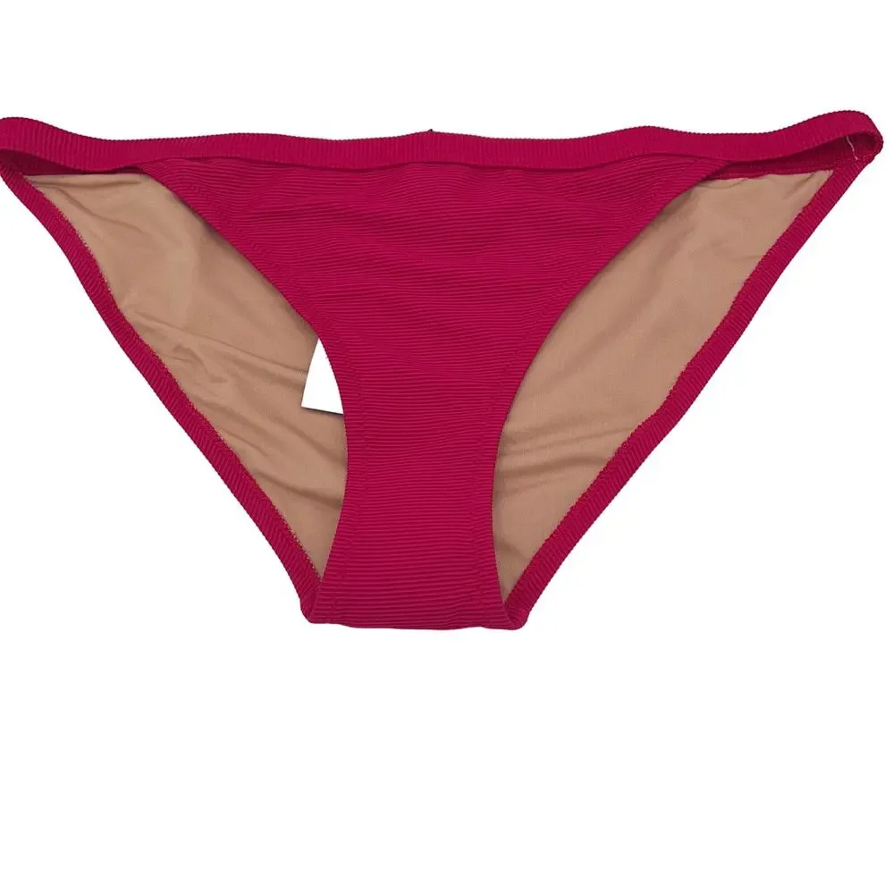 NWT J. Crew Fuchsia Pink Ribbed Hipster Bikini Swim Bathing Suit Bottom Large